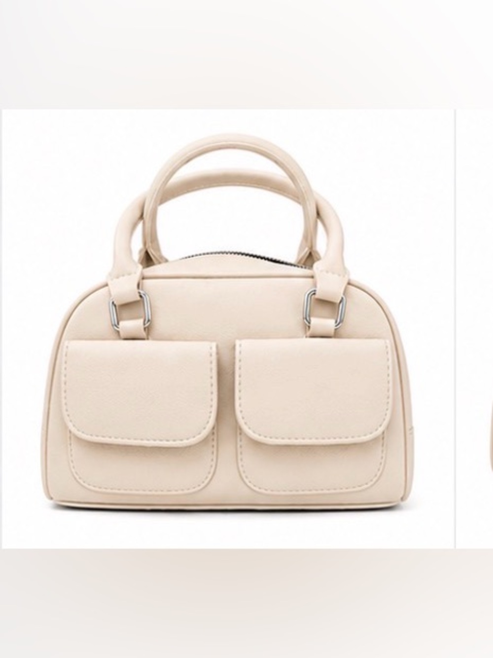 Cream Beige Structured Satchel Crossbody Purse with Matching Pouch